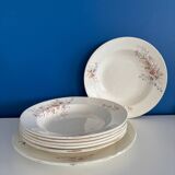 Set of 6 soup plates and 1 dish in polychrome ironstone Choisy-le-Roi
