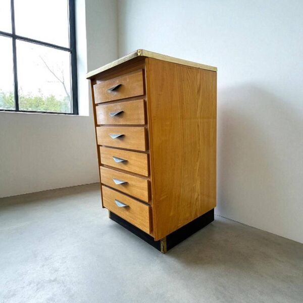 Mini commode vintage en bois avec plateau en formica