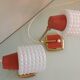 Pair of bedside lamps in structured white opaline and brass, vintage 60