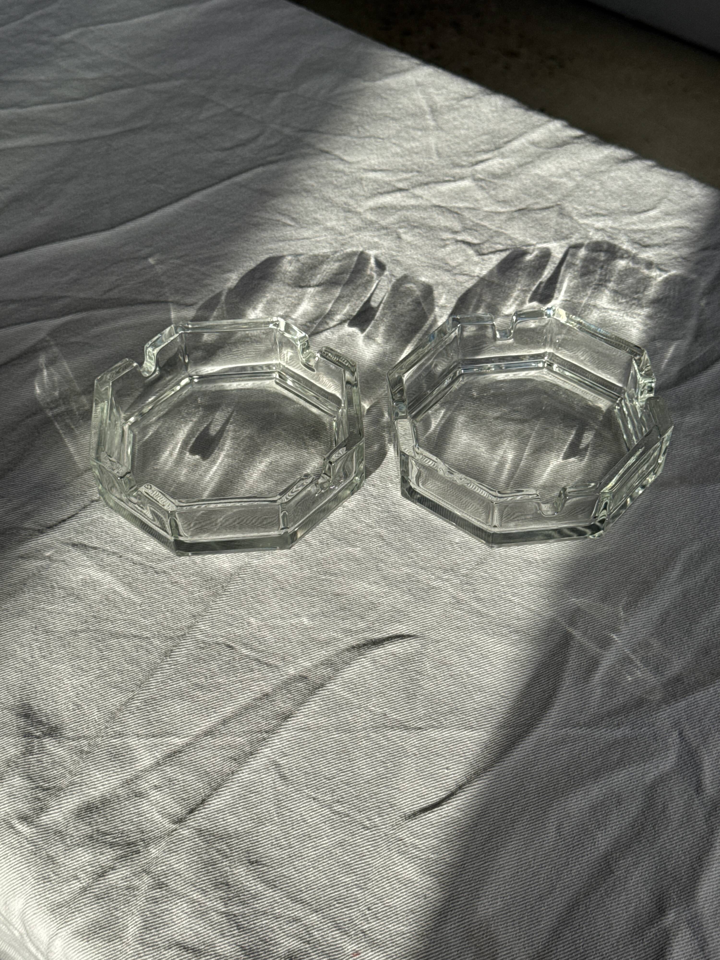 Set of 2 vintage octagonal glass ashtrays D11 H3.5