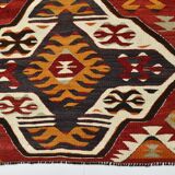 5x9 Faded Red Bohemian Kilim Rug, Wool Handknotted Rug, 148x259