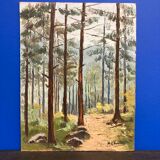 Oil on vintage wooded landscape panel