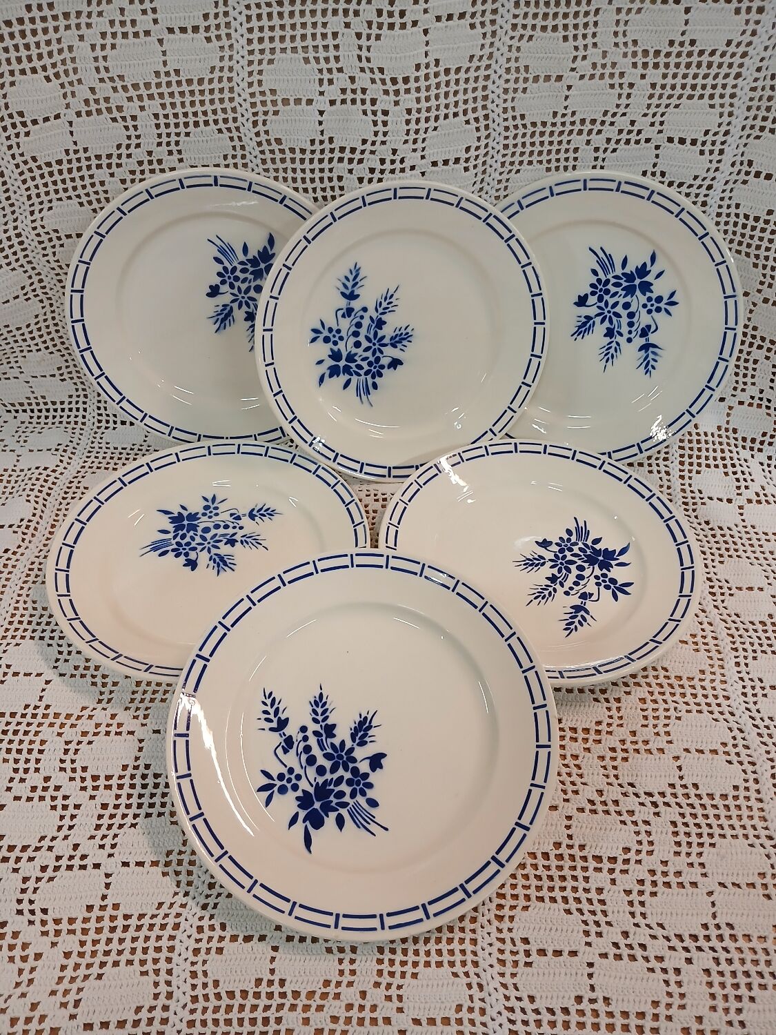 6 antique Badonviller dinner plates