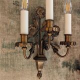 Pair of gold metal flower wall lights