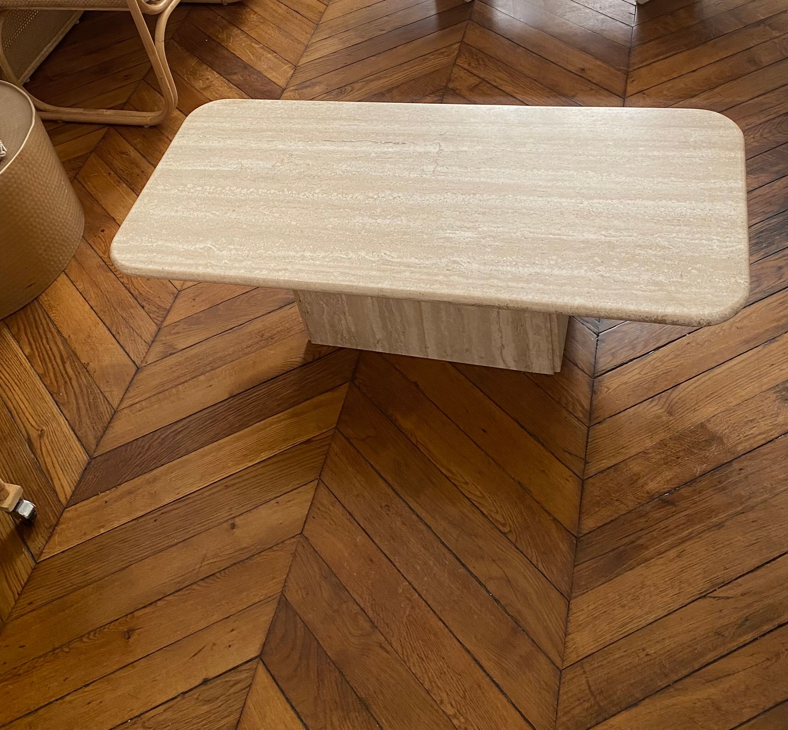 Minimalist design coffee table in unbleached travertine stone