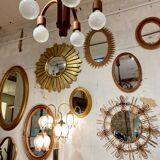 Miroir soleil rotin 1950/1960