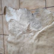 Carpet descent of vintage bed in cowhide 164x176 cm with white hair