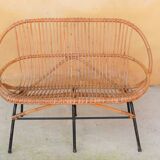 Vintage rattan bench feet metal