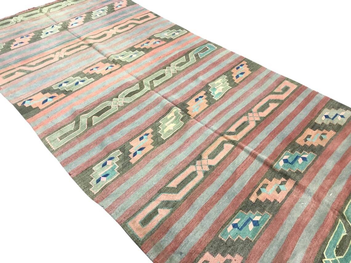 Stripe Oushak Handwoven Tribal Kilim Rug