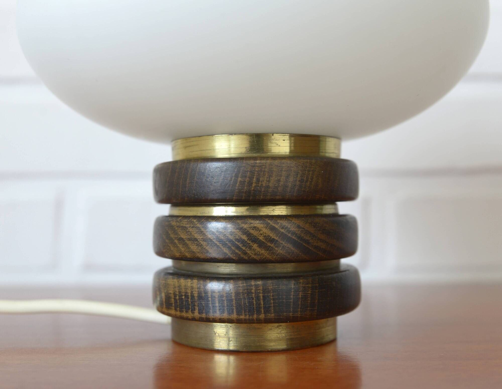 Vintage mushroom desk lamp bedside light brass and wood table lamp 1970's