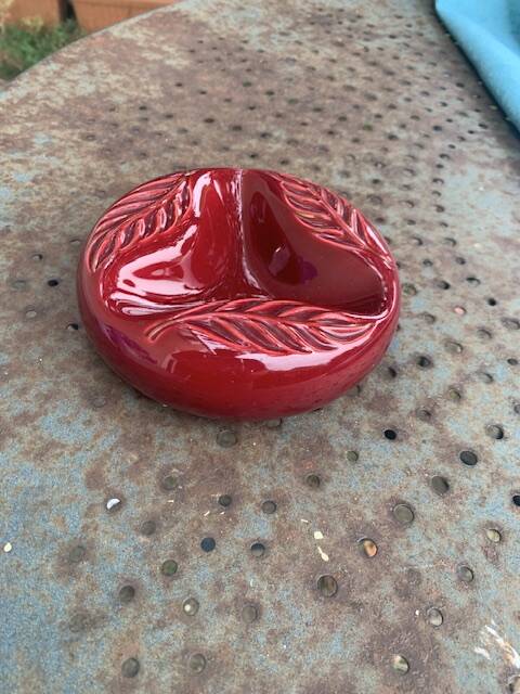 Verceram France Burgundy Red Slip Glazed Ceramic Ashtray
