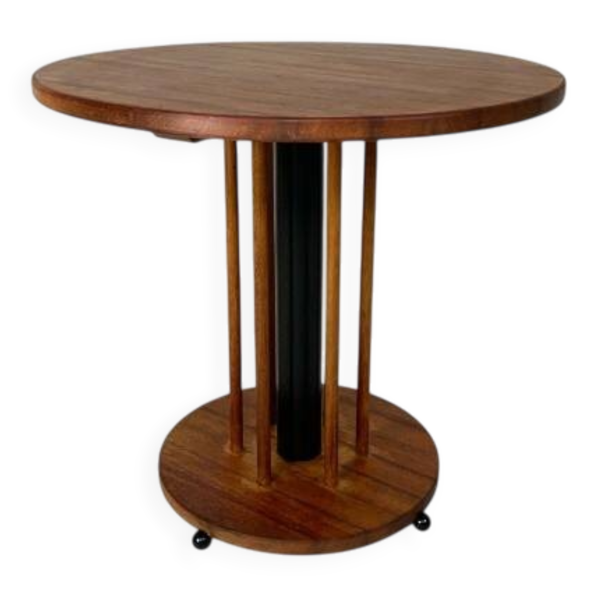 Vintage teak table with 6 narrow and 1 wide style, 1980s.