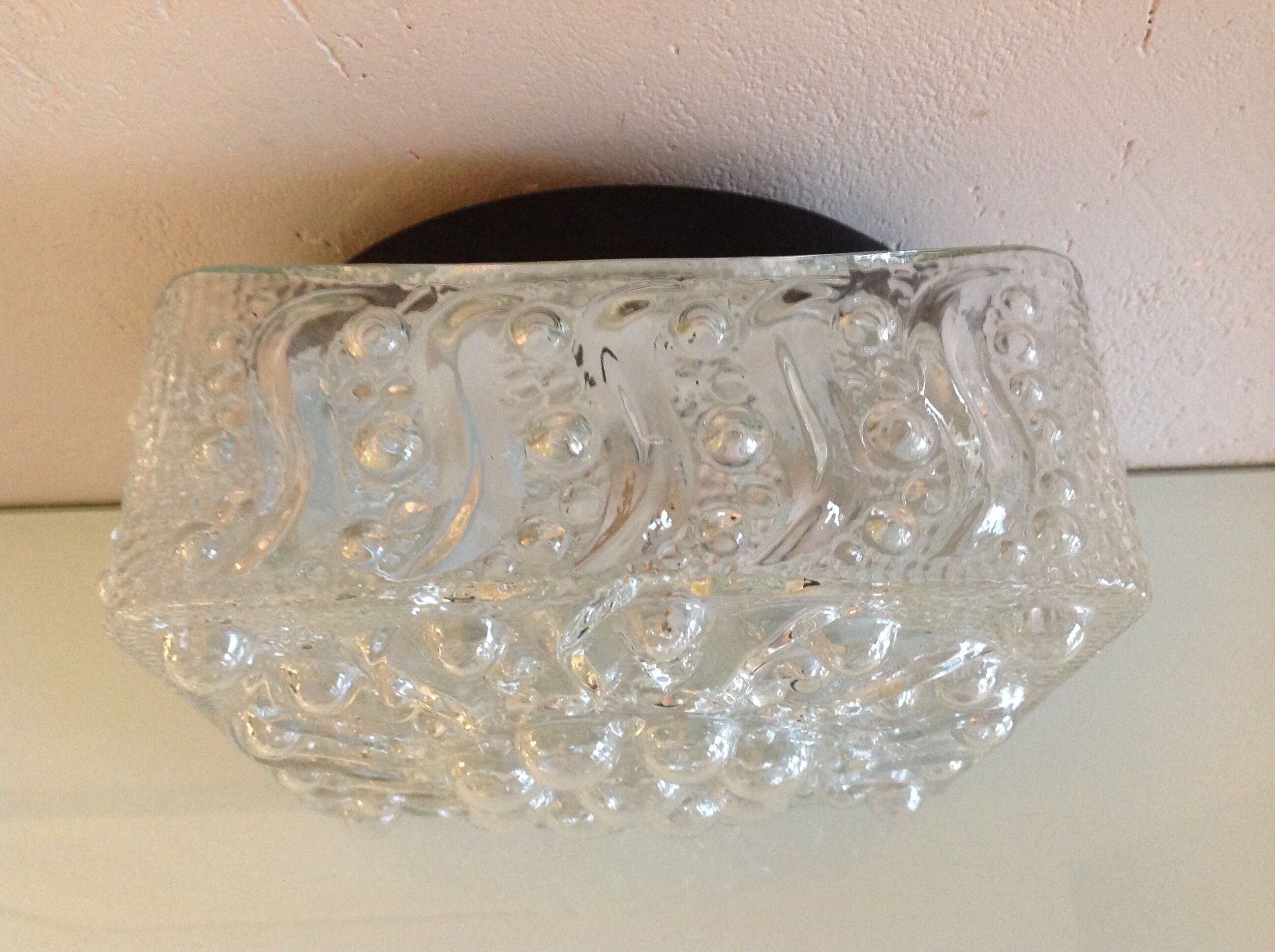 Square ceiling lamp in bubbled glass 60/70s