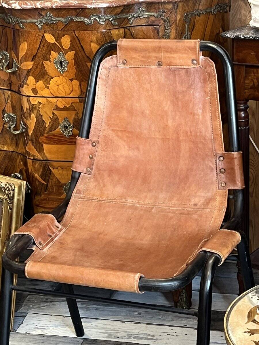 Pair of Metal and Leather Chairs, after Charlotte Perriand for Les Arcs, circa 1960.