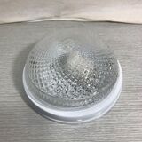 Old ceiling light molded glass vintage white metal support