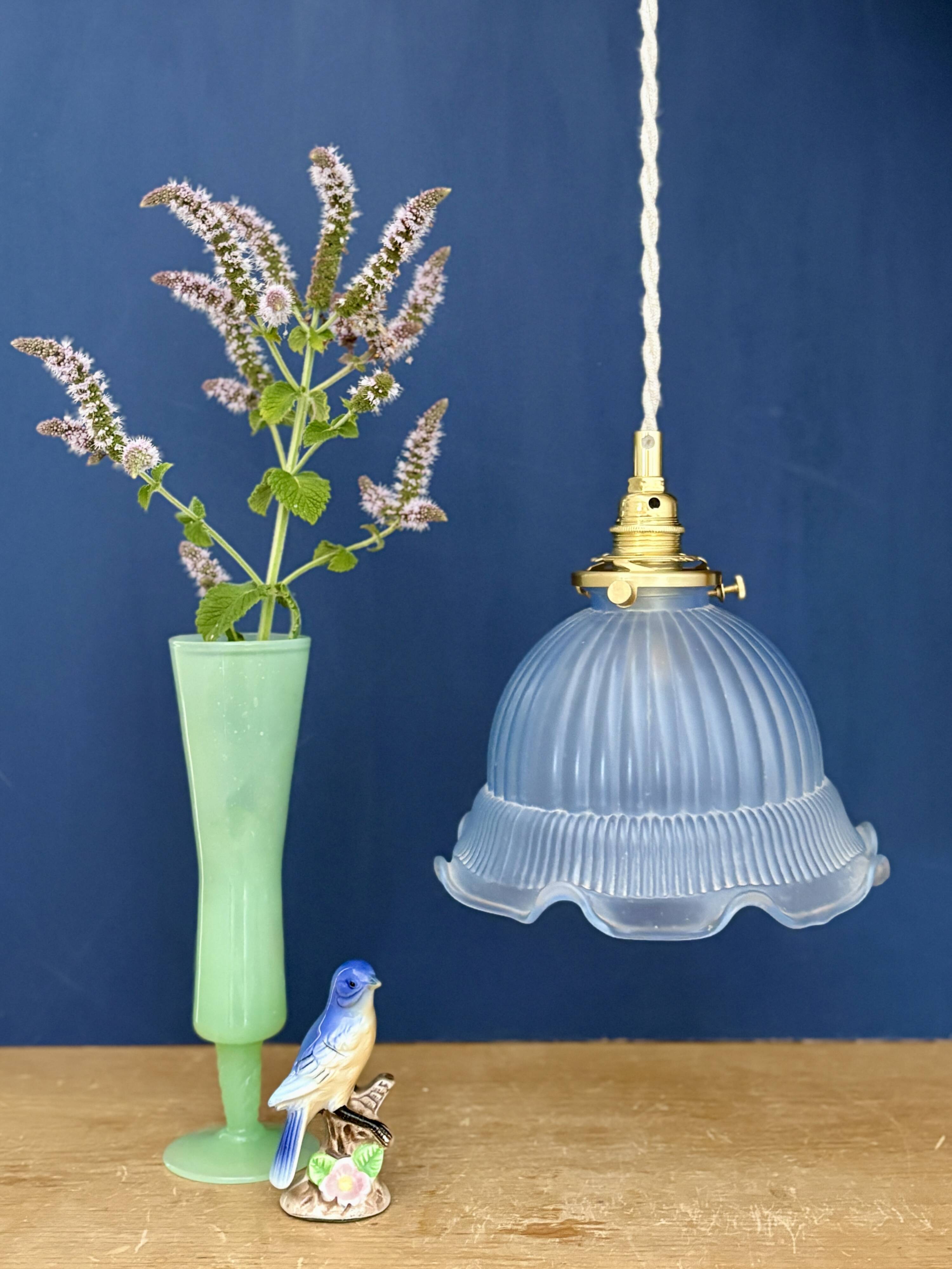 Vintage blue glass pendant light