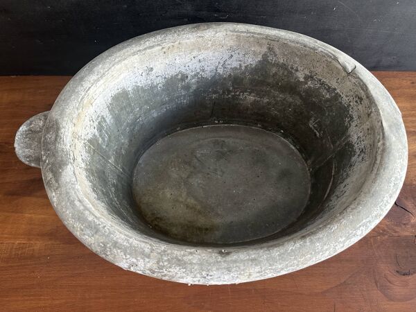 Bassine ancienne en zinc Allez Frères, peinture faux marbre