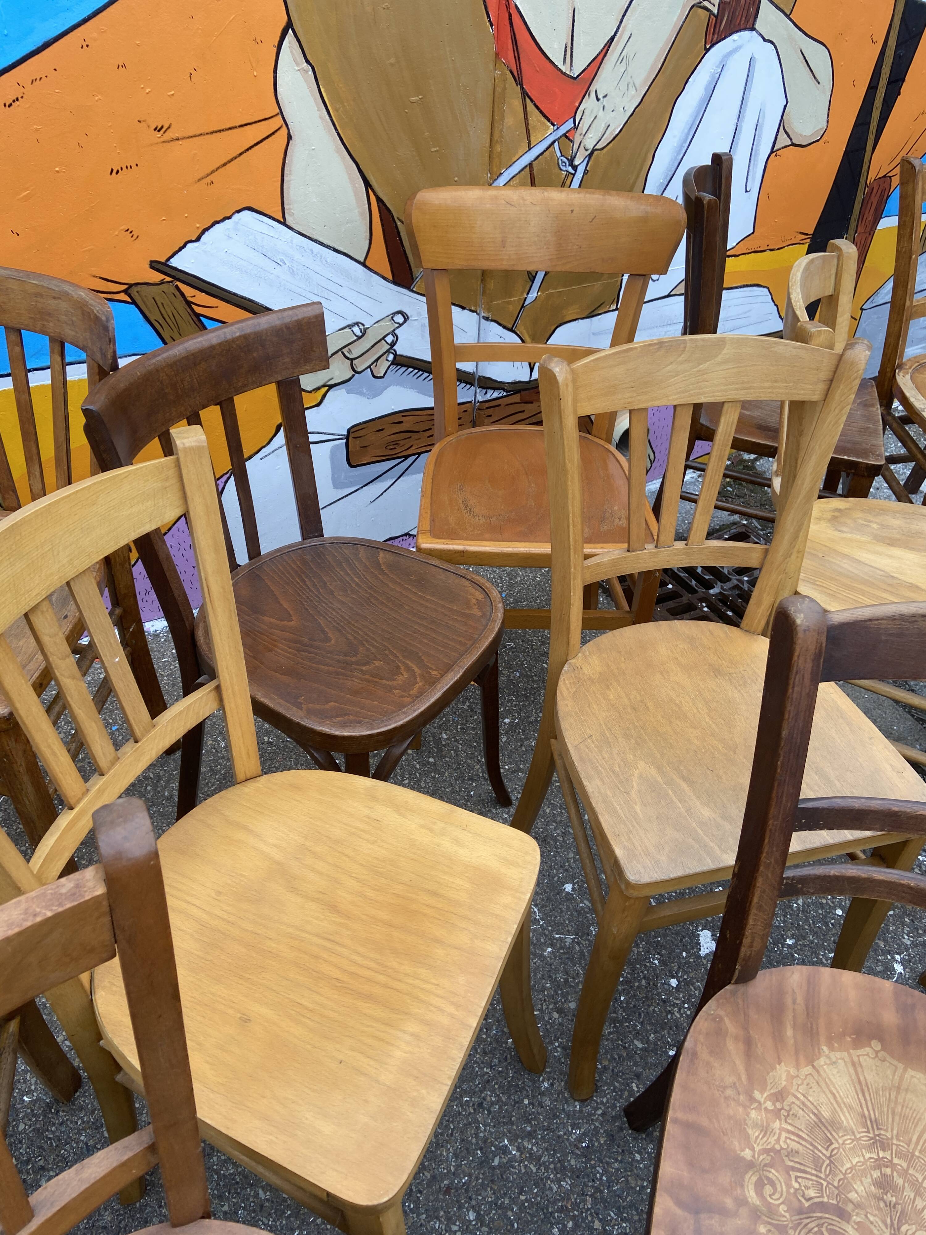 Set of 30 vintage bistro and restaurant chairs