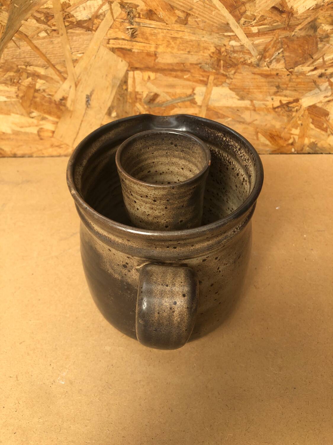 Old Vintage Brown Stoneware Carafe Refresher Pitcher