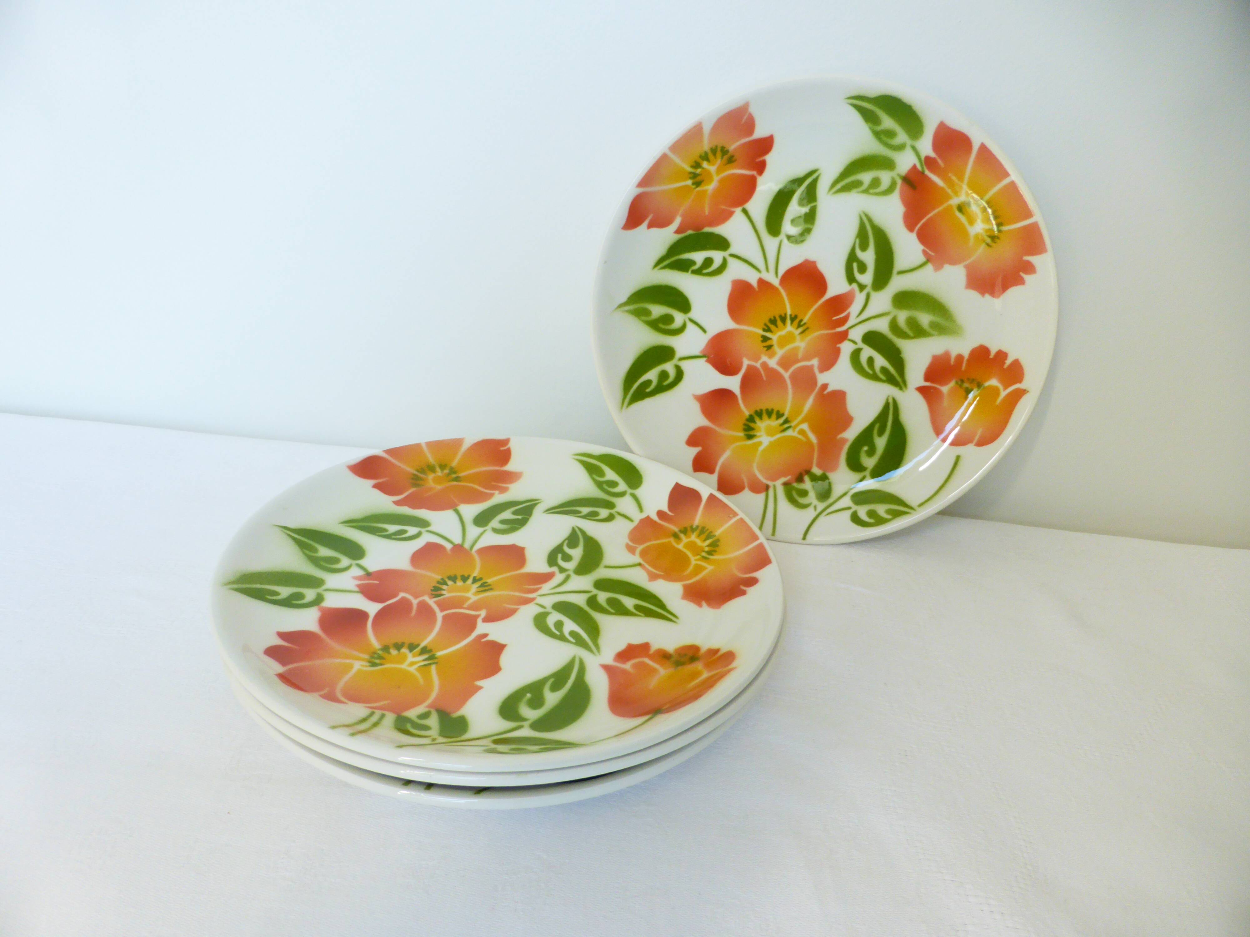 4 vintage dessert plates Moulin des Loups Orchies model Ontario 210677