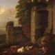 Great 17th century Italian painting, bucolic landscape with ruins