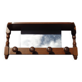 Porte-manteau mural vintage français du milieu du siècle avec miroir et étagère 3529