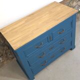 Commode ancienne bleue et dessus chêne