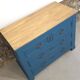 Commode ancienne bleue et dessus chêne