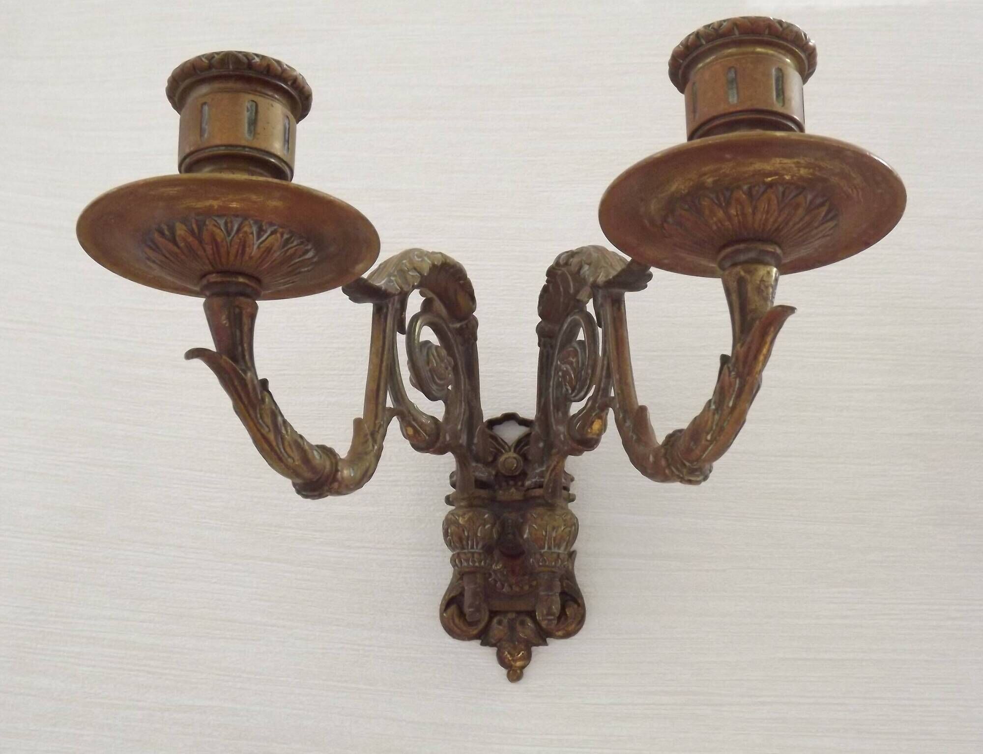 Pair of French Antique Signed GAVEAU 12 Double Piano Candle Sconces