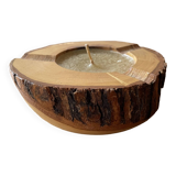 Ashtray candle holder in olive wood, old, vintage