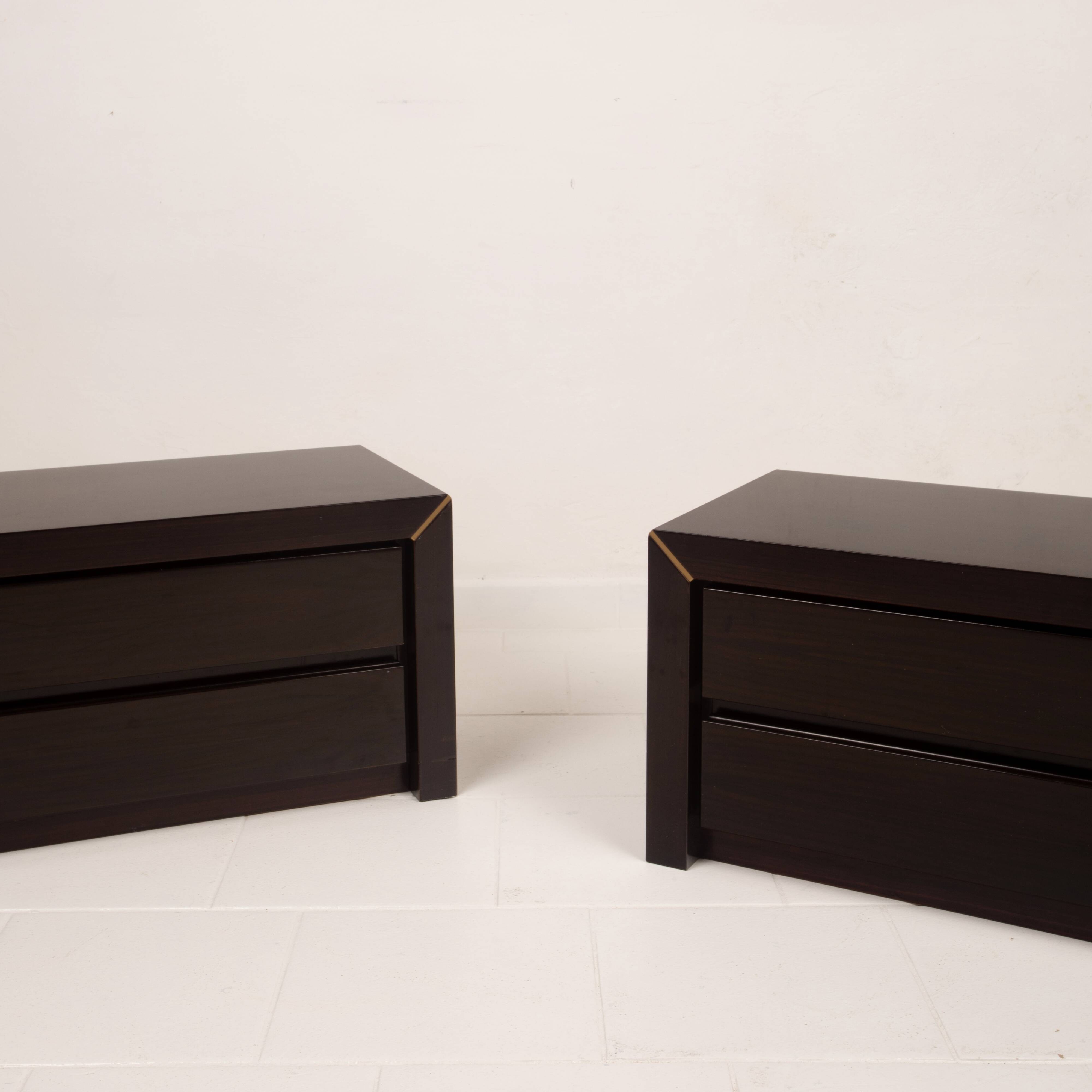Pair of African rosewood and brass bedside tables for Fratelli Turri