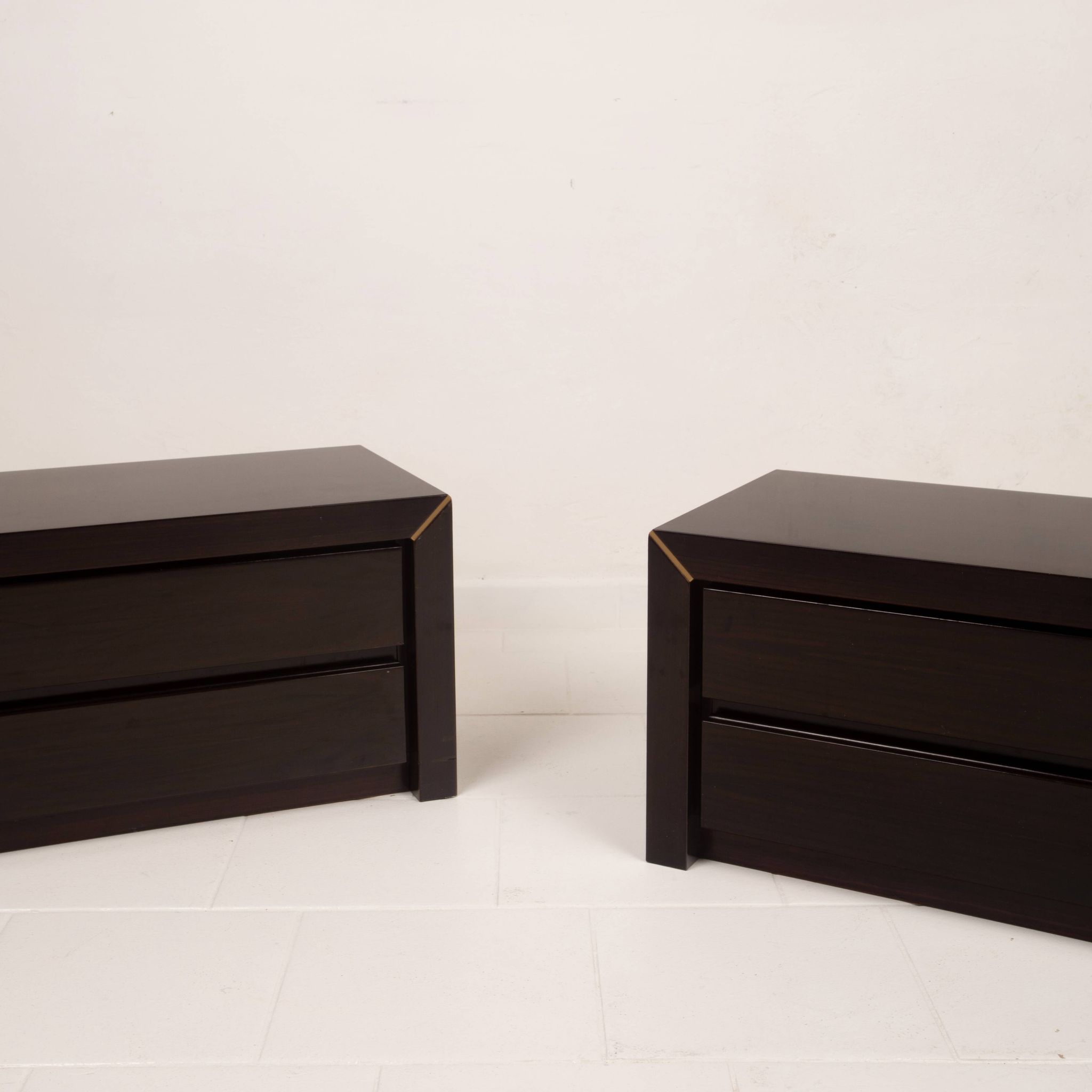 Pair of African rosewood and brass bedside tables for Fratelli Turri