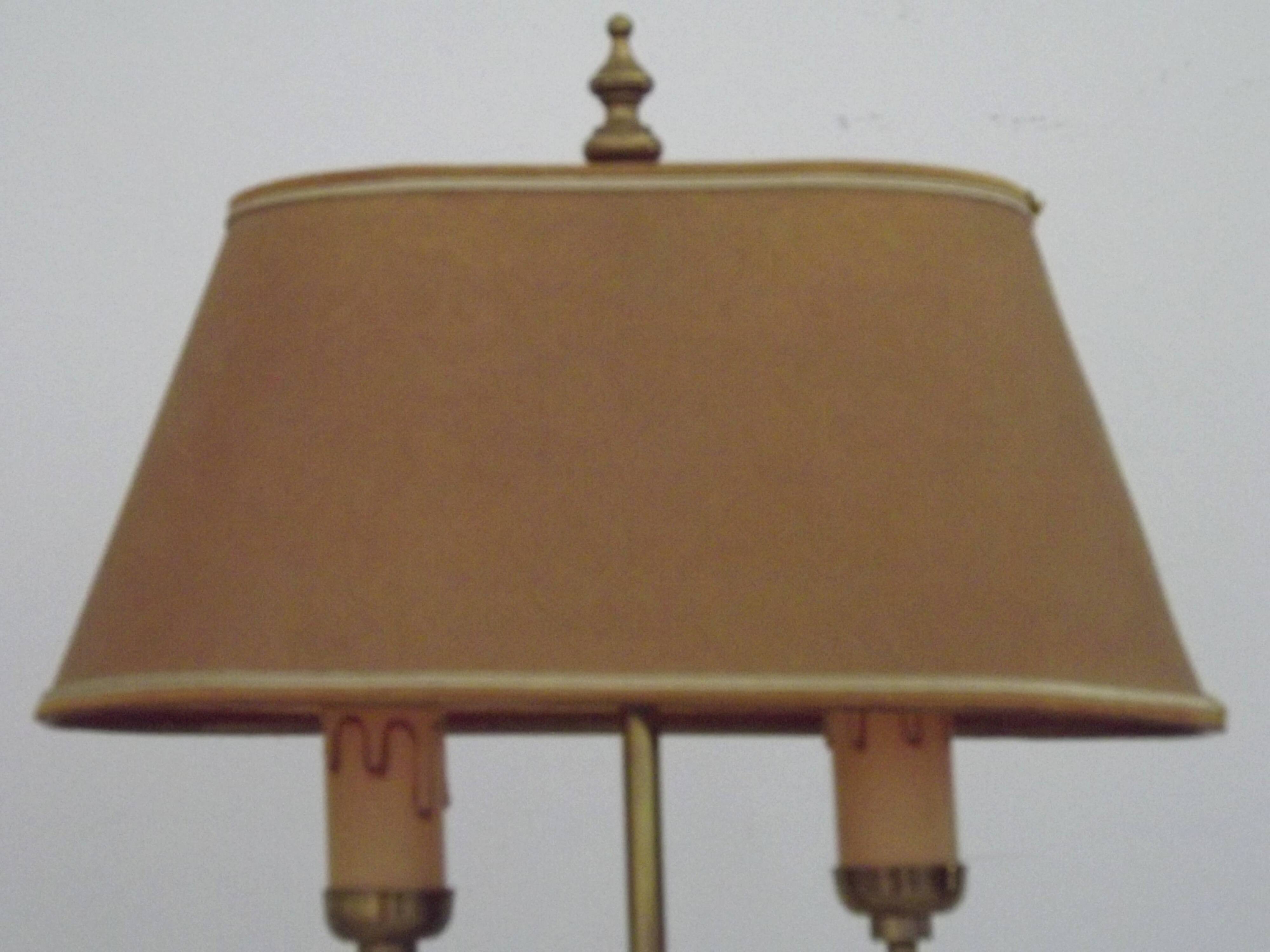 French Mid Century Brass Boulotte 2 Light Table Lamp Brown Shade