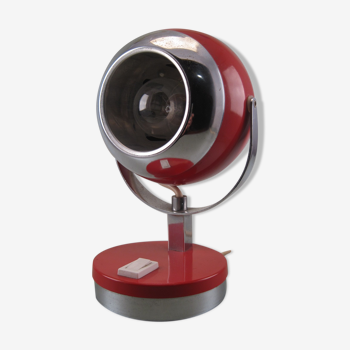 Lampe de table boule Seventies Space Age Eyeball en Métal laqué rouge et chrome