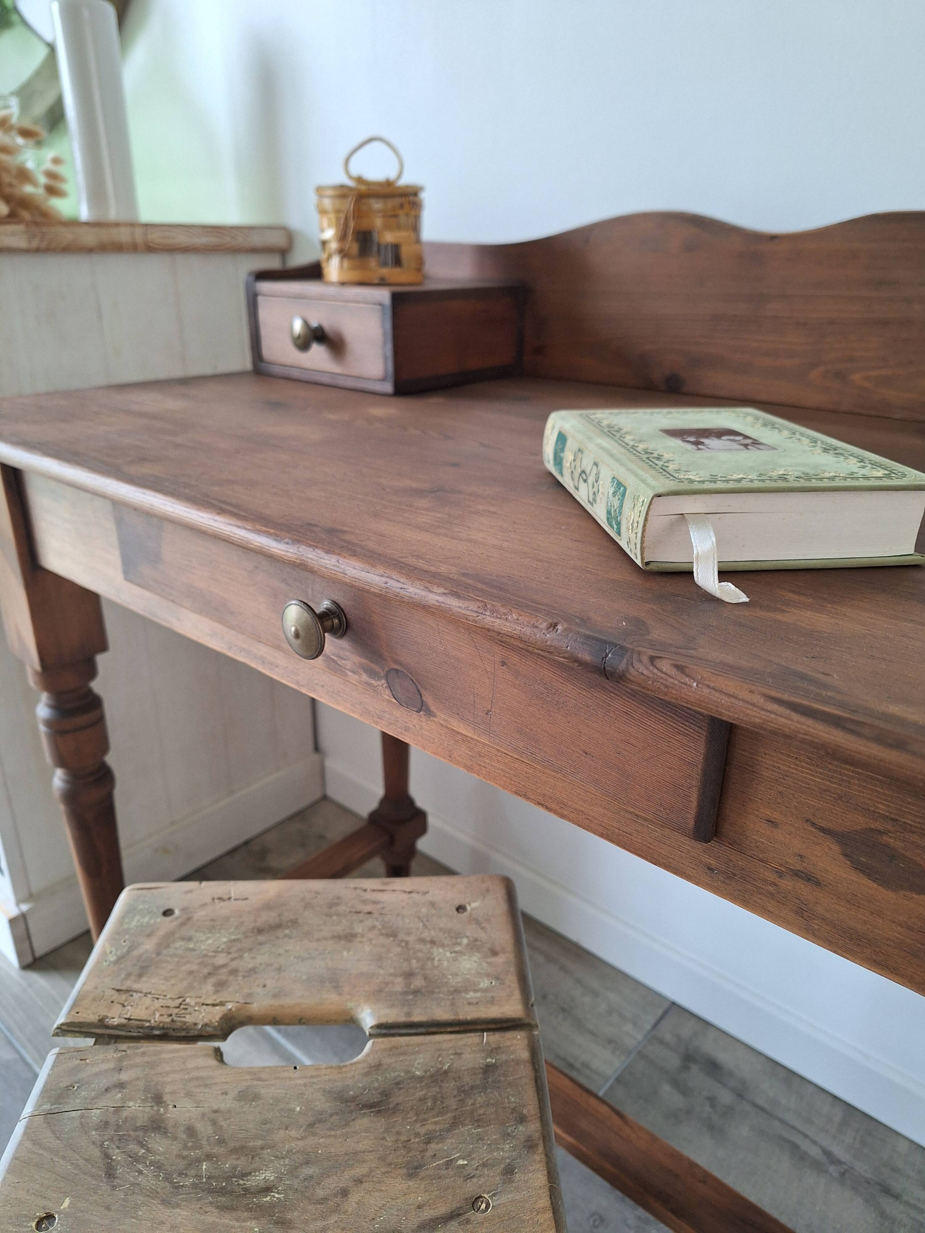 Antique solid wood desk with tiers – metal handles