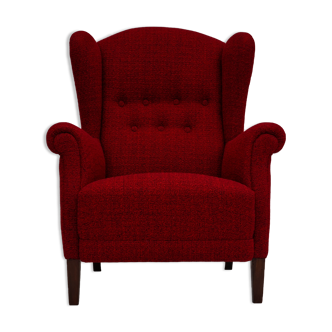 50s, Danish design, refurbished chair, furniture wool, mahogany wood