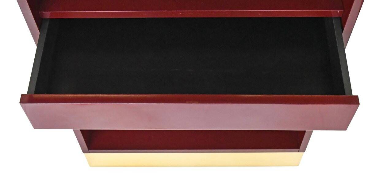 Burgundy lacquered wooden bar cabinet by designer Paco Rabanne.