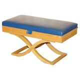 David Linley Hall bench in ostrich leather and satinwood with storage.