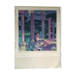Femme en violet lithographie