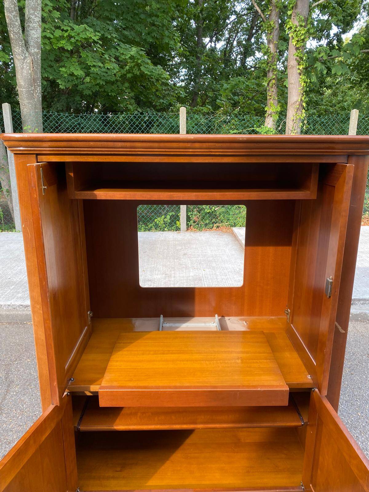 Armoire meuble tv bonnetière en merisier massif 80s