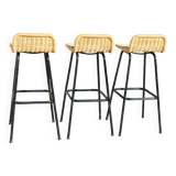 3 tabourets rotin et métal noir dirk van sliedregt