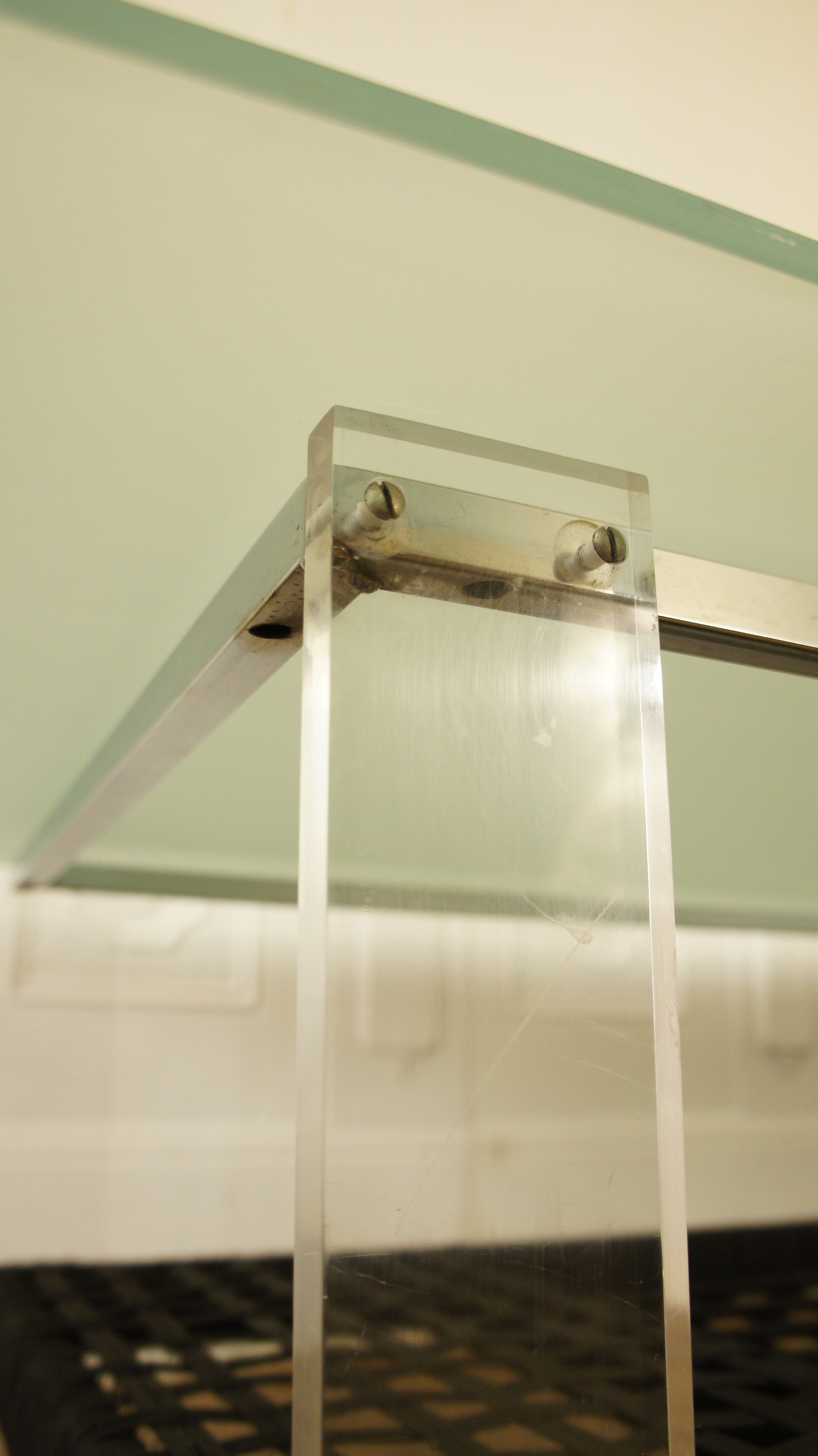 Rattan coffee table, plexiglass, frosted glass - chrome