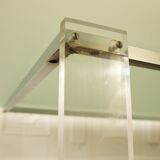 Rattan coffee table, plexiglass, frosted glass - chrome