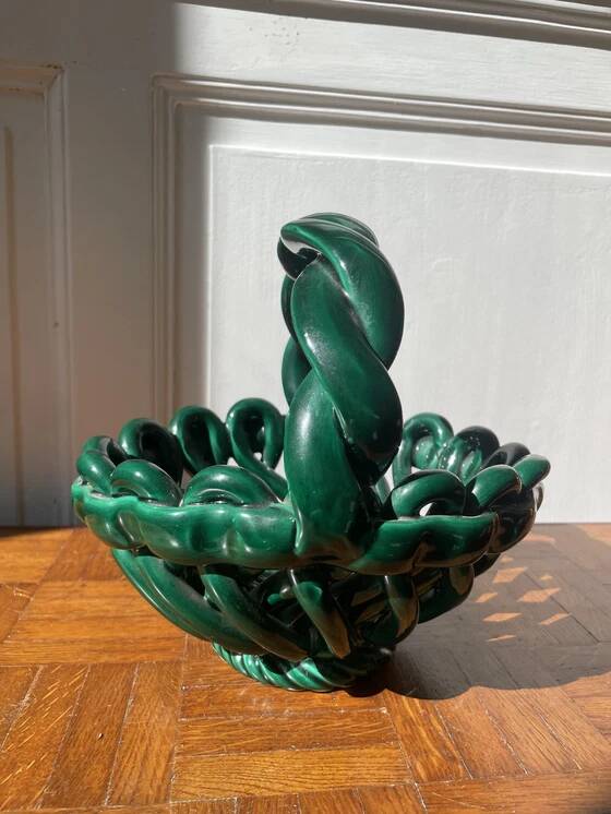 Green ceramic fruit basket - Vallauris style