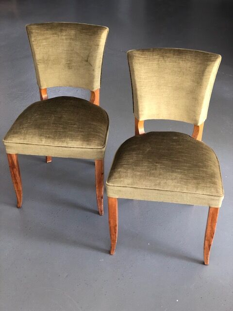Chaises années 50 en velours vert bronze