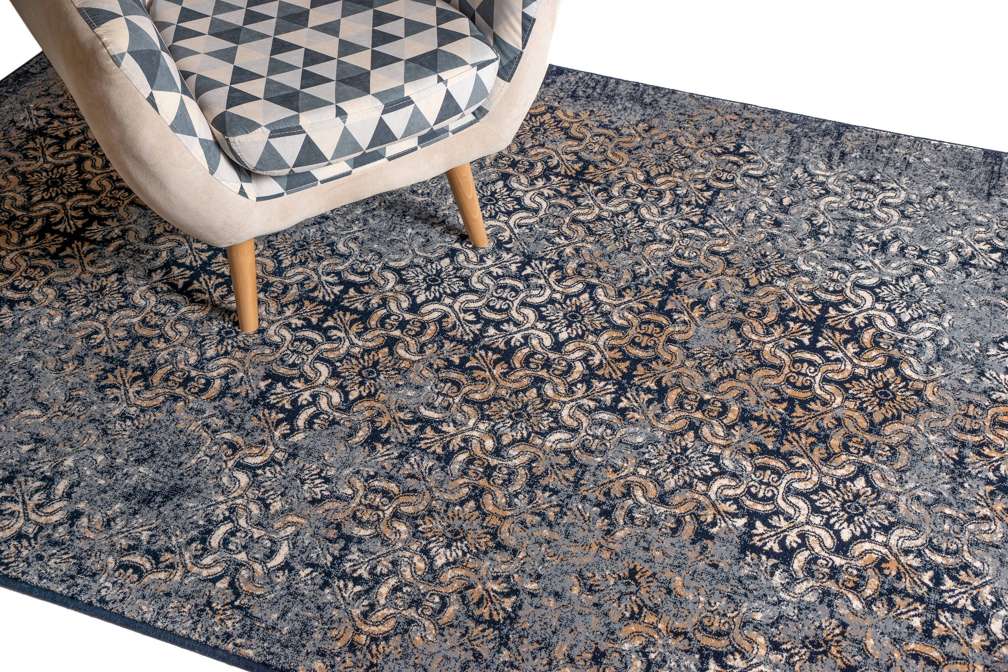 Gold blue wool rug