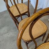 Set of 4 Vintage Thonet Style Dining Chairs: Bentwood Cane Seat, 1970s Bist