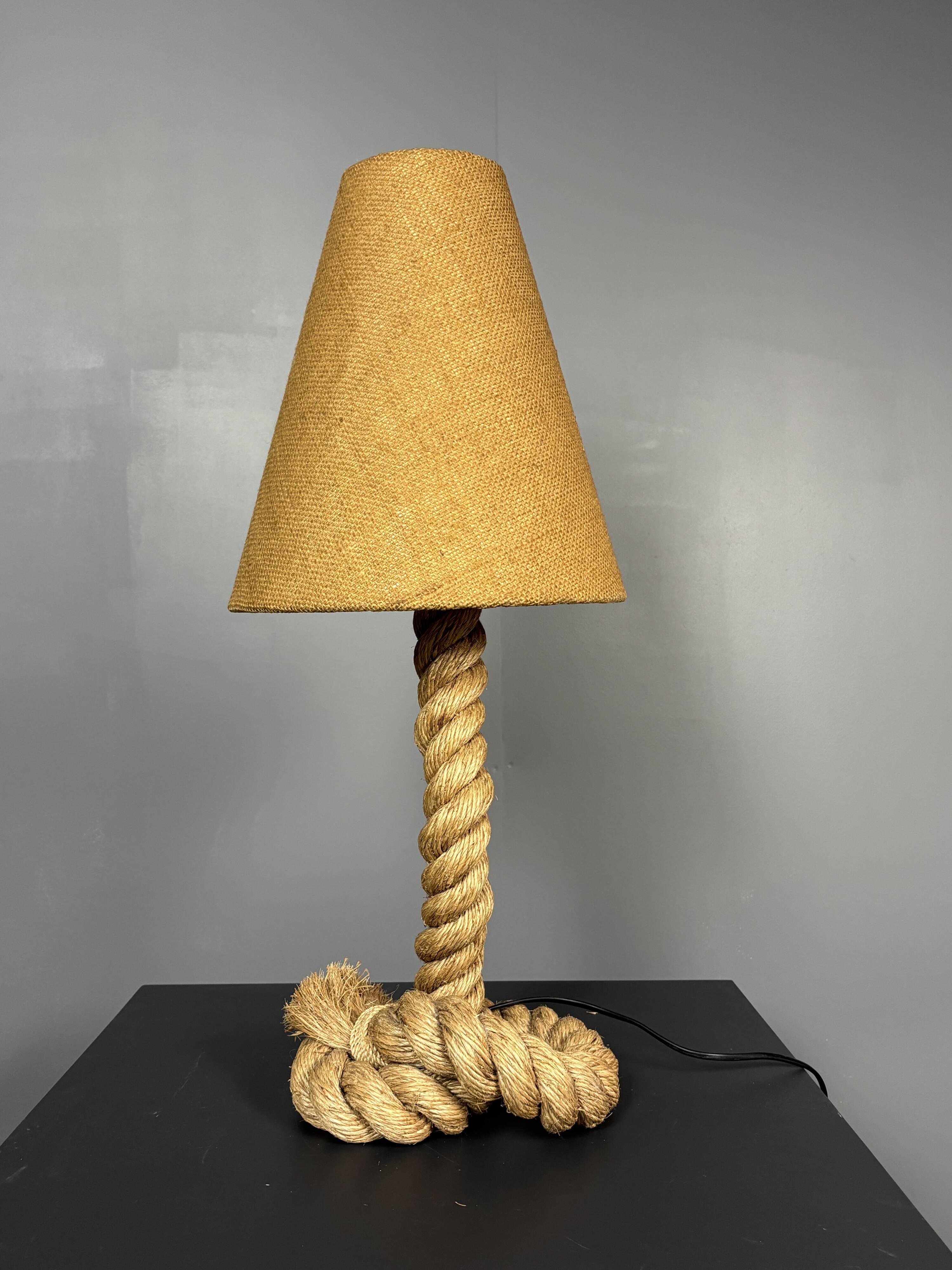 Midcentury French brutalist rope table lamp in the style of Audoux & Minet