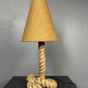 Midcentury French brutalist rope table lamp in the style of Audoux & Minet