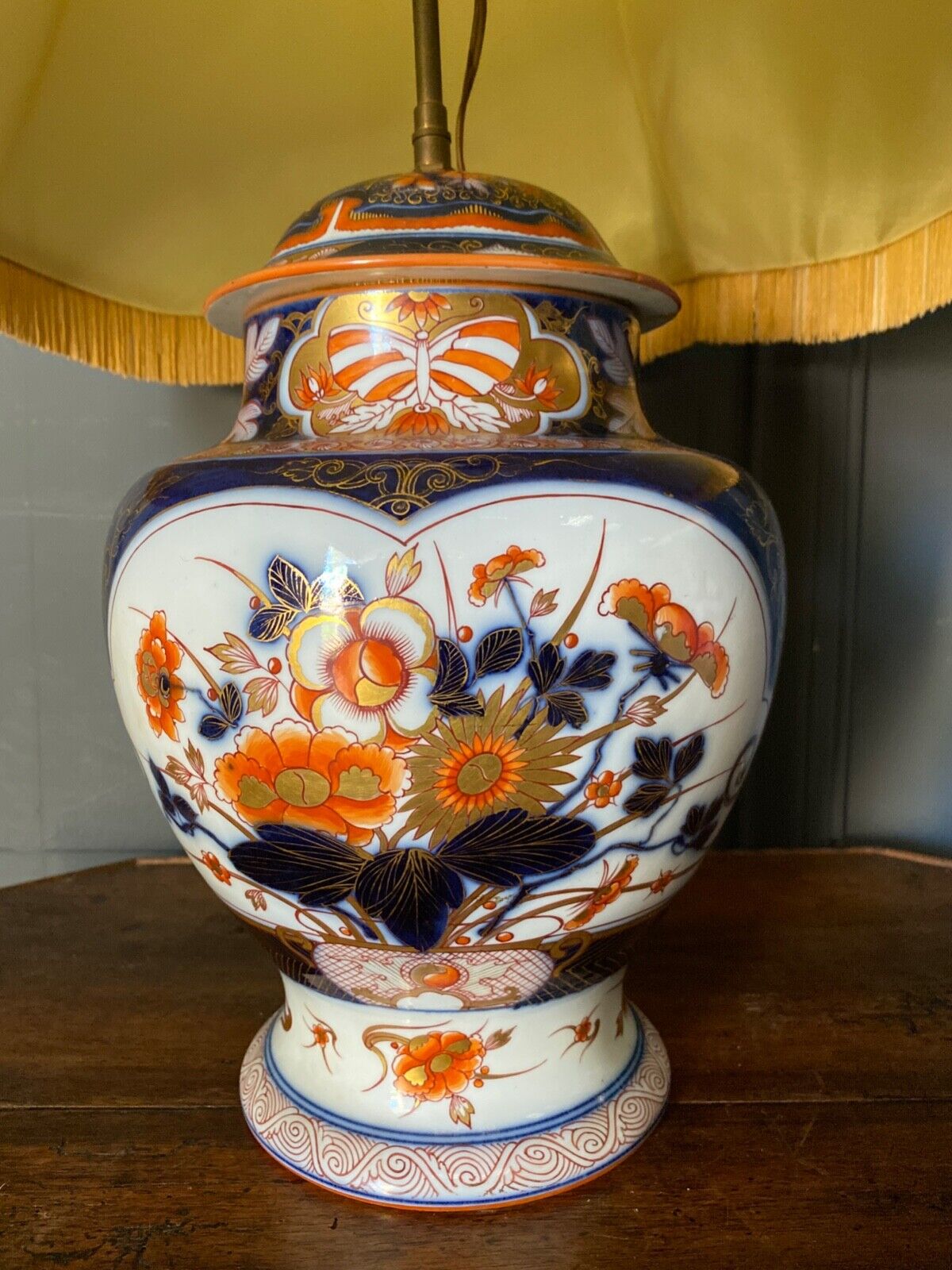 Porcelain lamp of bayeux floral decoration nineteenth with lampshade